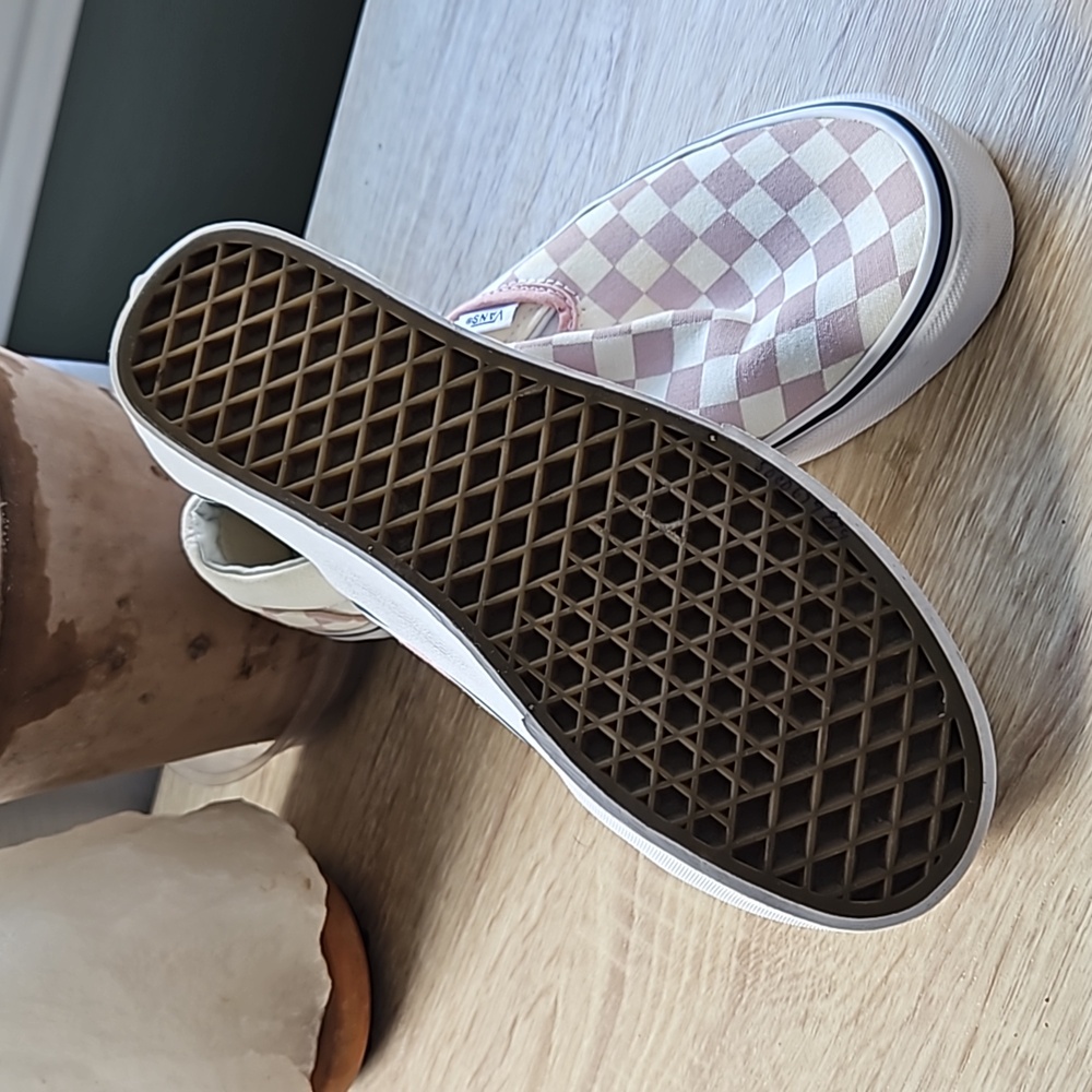 Vans Pink and Cream Checkered Slip-On Sneakers - Picture 8 of 8